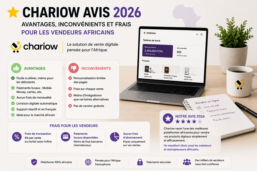 chariow avis 2026 avantages, inconvénients et frais pour les vendeurs afric