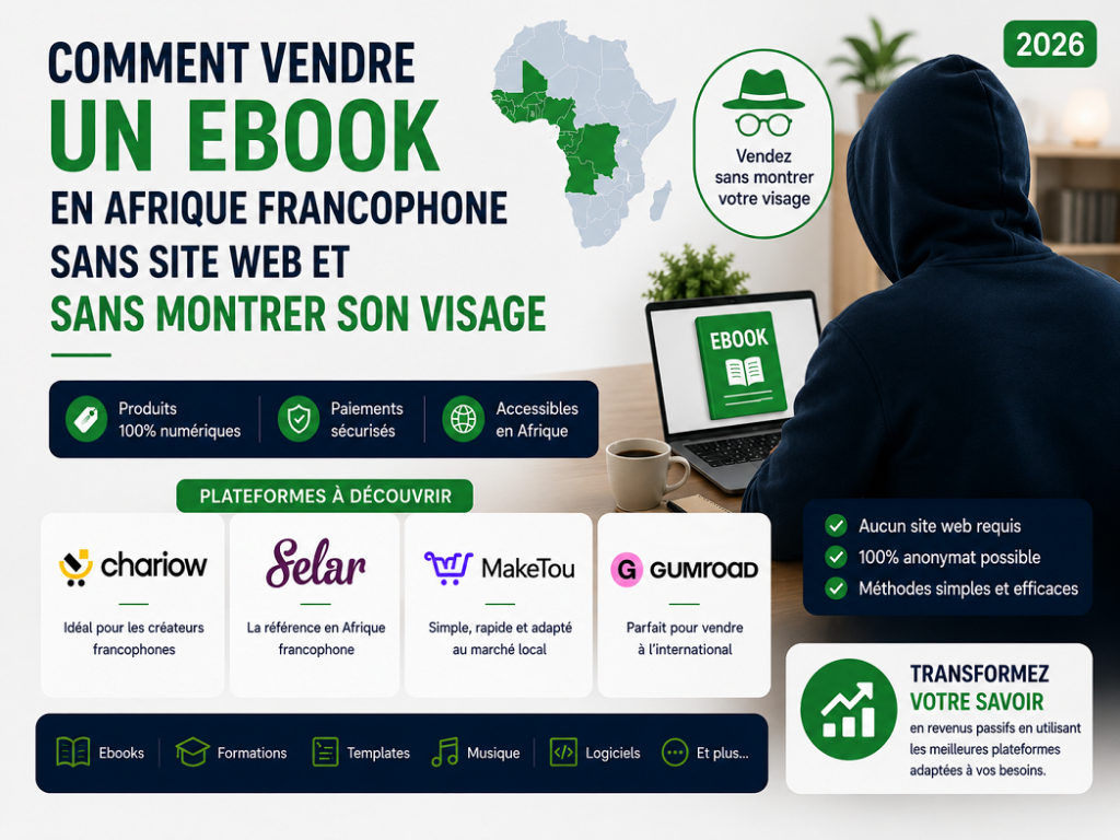 Comment vendre un ebook en Afrique francophone sans site web et sans montrer son visage (2026) comment vendre un ebook en afrique francophone sans site web et sans montrer son visage